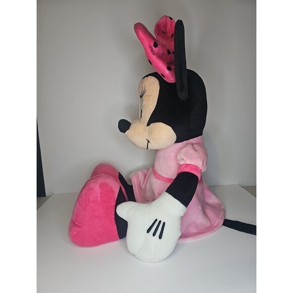 Disney MINNIE MOUSE 18" Plush Stuffed Animal Pink Black Polka Dot Bow - Picture 4 of 4